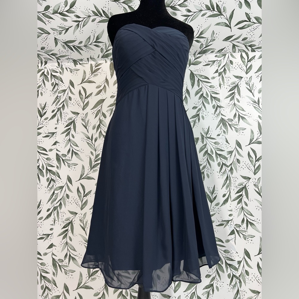 Dark Blue Strapless Bridesmaid Cocktail Party wedding Guest Dress Sz S 6 NWT #7